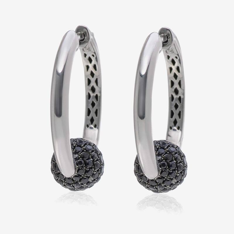 Charles Krypell Sterling Silver, Black Sapphire Huggie Earrings - Silver - 1 1/8"