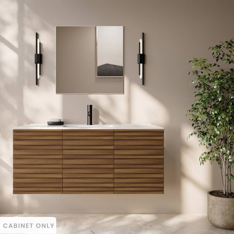 Cascade 48" Wall-Mounted Bathroom Vanity Cabinet Without Top In Brown Oak - 48