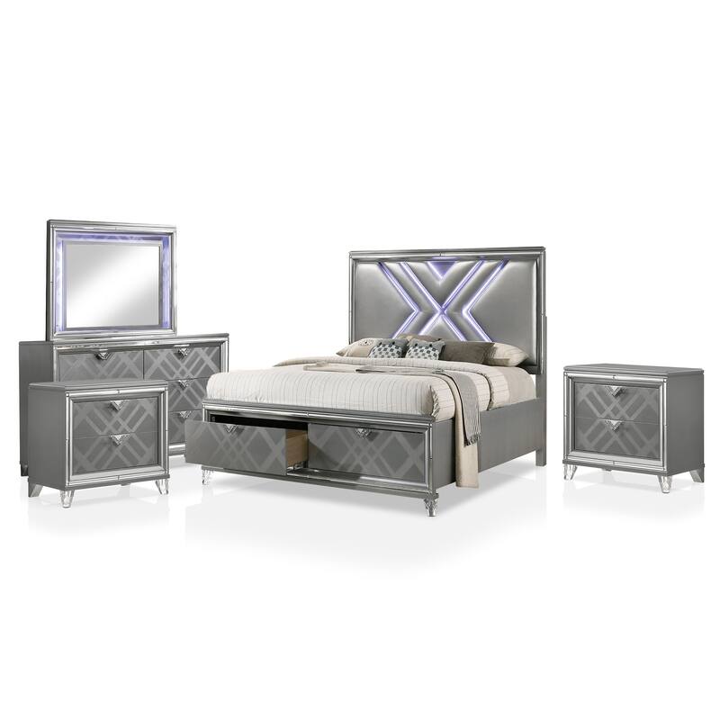 Furniture of America Bel Air Glam Wood 5-Piece Platform Bedroom Set with USB Port
