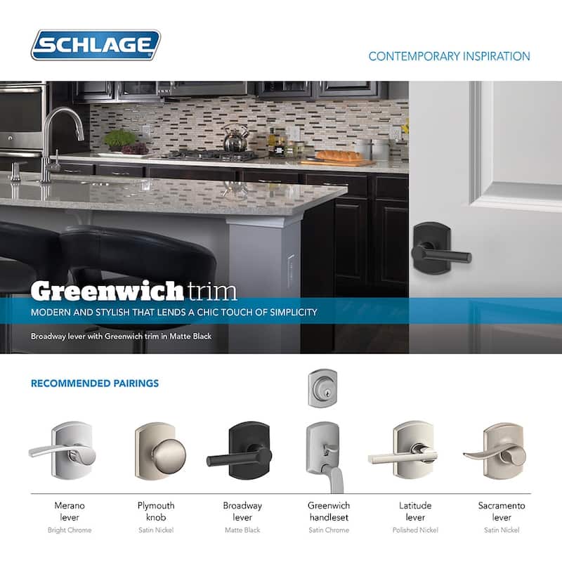 Schlage Accent Single Cylinder Keyed Entry Door Lever Set with