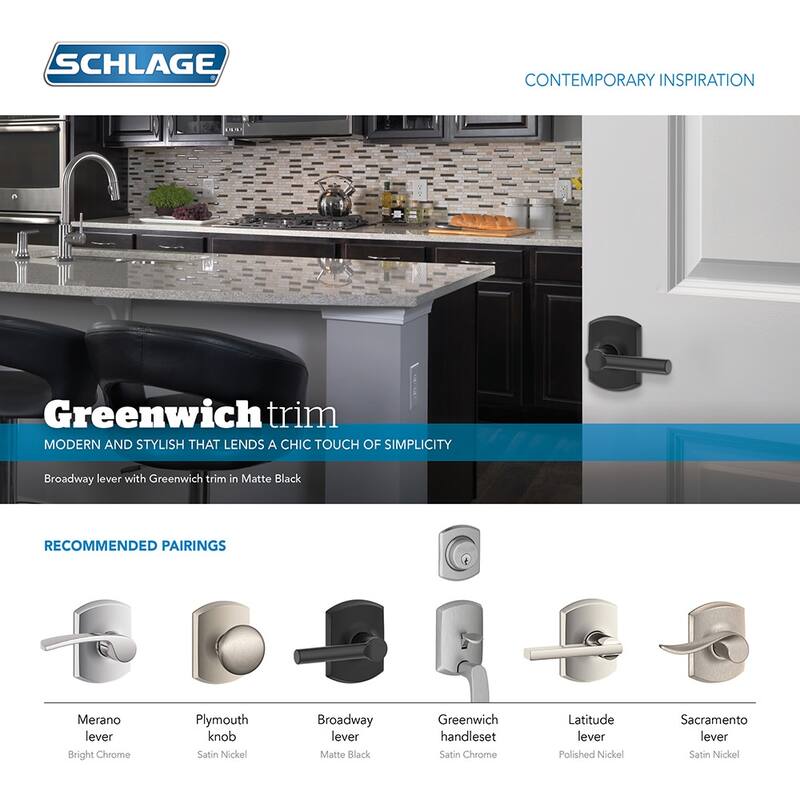 Schlage F10-PLY-GRW Plymouth Passage Door Knob Set with Decorative Greenwich Trim