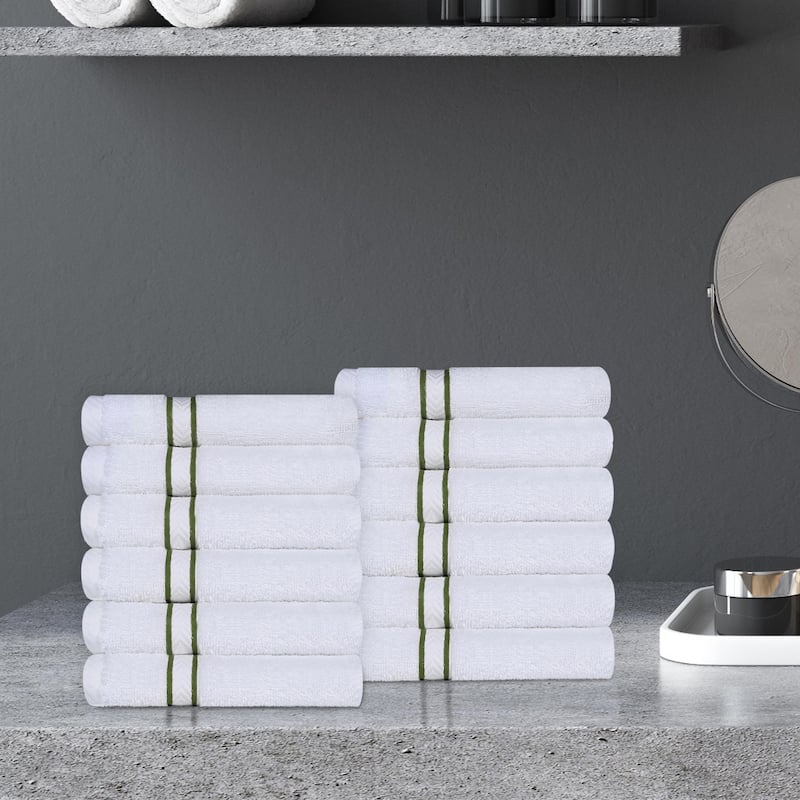 Turkish Cotton Heavyweight Washcloth Set of 12 by Superior - Forest Green