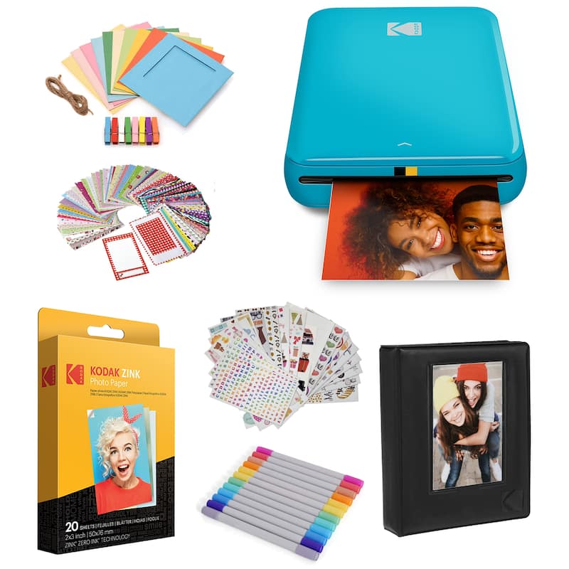 Kodak Step Mobile Instant Photo Printer 2x3" & Photo Paper Starter Bundle for iOS & Android - Blue