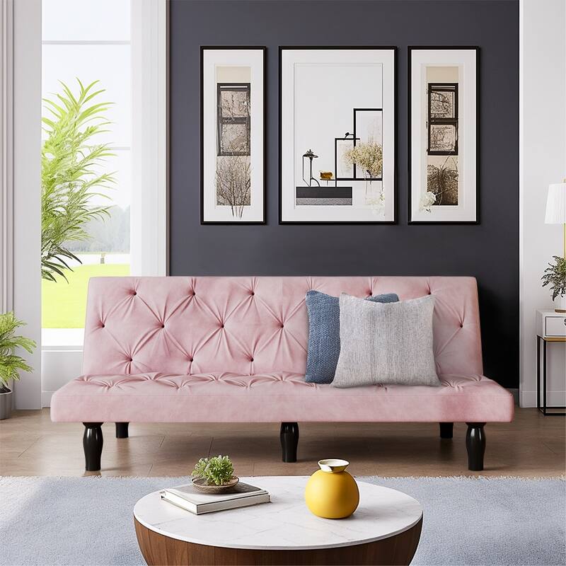 66" Pink Velvet Sofa Bed with Storage, USB-C Ports for Small Spaces - Pink
