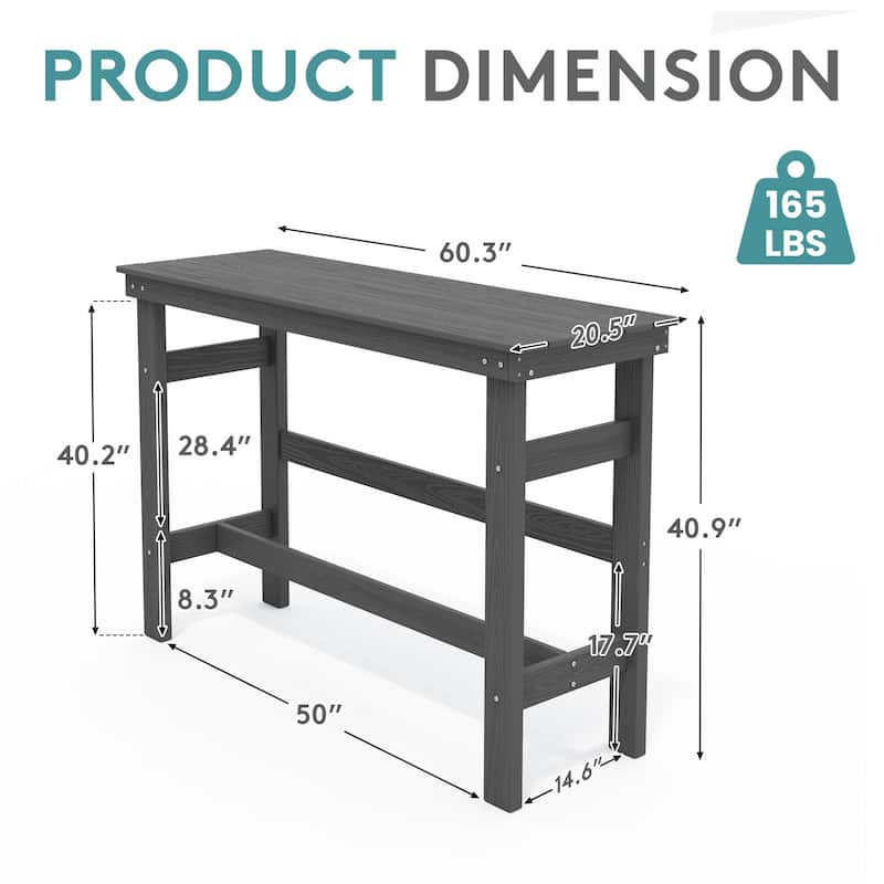 40-inch Outdoor Patio HDPE Pub Bar Table, Balcony Table