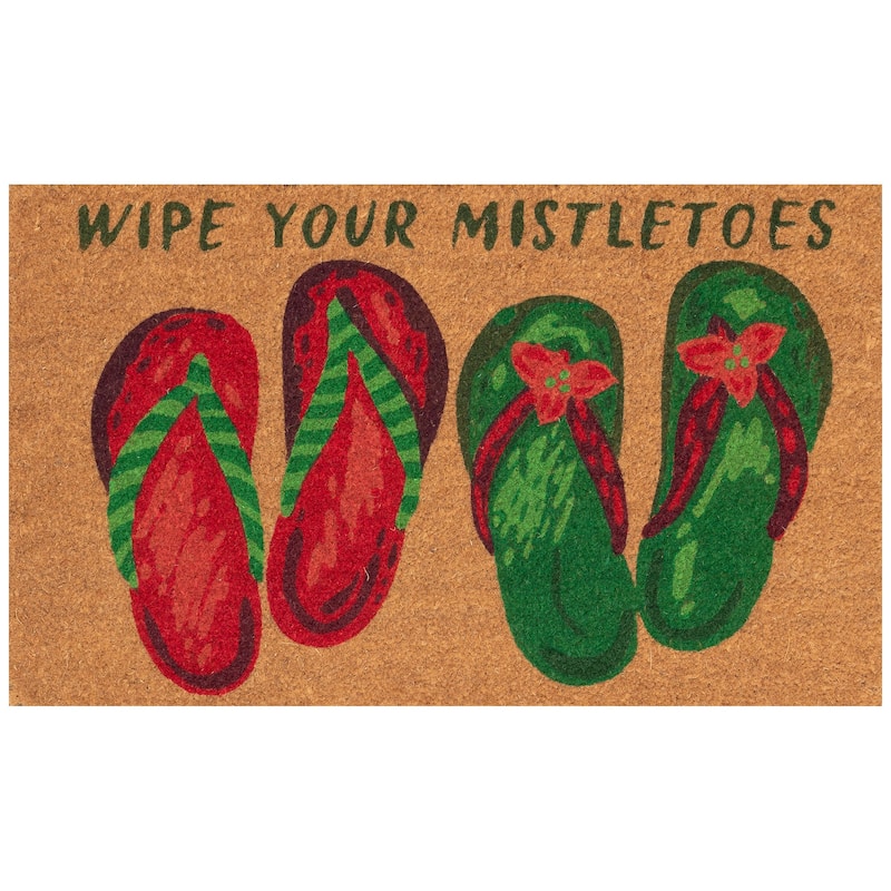 Liora Manne Natura Wipe Your Mistletoes Outdoor Mat - Natural - 18 x 30