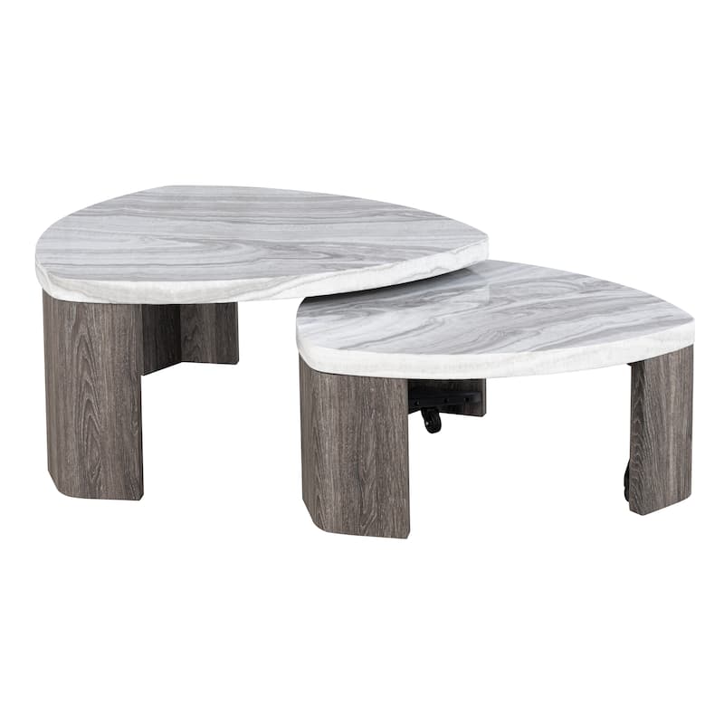 Furniture of America Elric Modern Grey and Brown Wooden Triangular Nesting Coffee Table Set of 2 with Casters