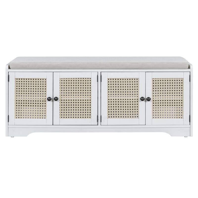 47.4" Rustic Storage Shoe Bench with Removable Cushion and Adjustable Shelves