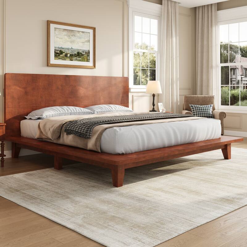 Roomfitters Full/Queen/King Size Wood Platform Bed with Headboard and Slat Support - Brown - King