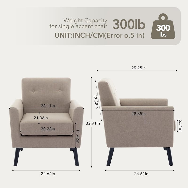 Mid-Century Accent Chairs, Modern Living Room Chairs with Linen Fabric