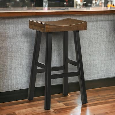 HomeRoots 30" Brown And Black Solid Wood Backless Bar Height Bar Chair
