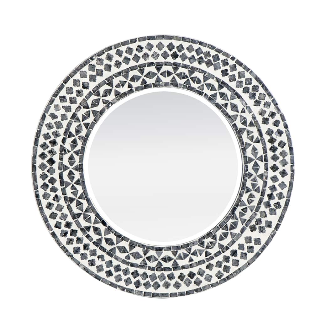 Geometric Mosaic Round Wall Mirror - 24" - Black and White