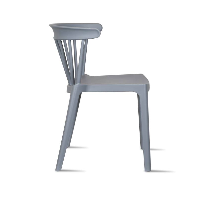 Set of 2 Stackable Modern Plastic Low Back Windsor Dining Chairs With Spindle Back For Kitchen Indoor Outdoor Patio Office