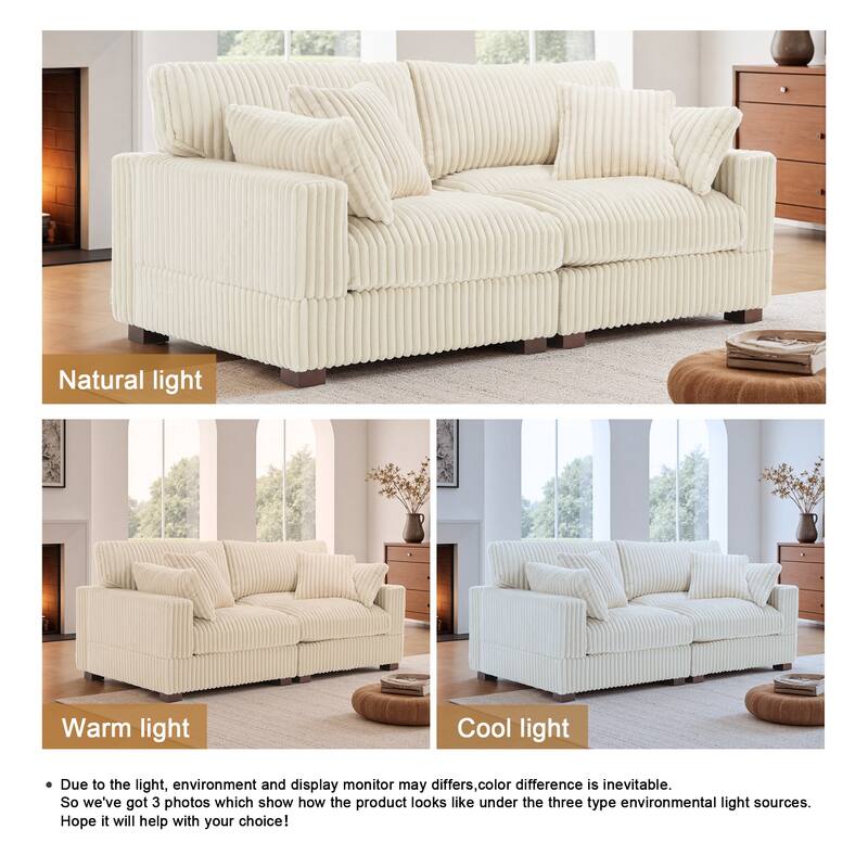 Modern Plush Corduroy Loveseat Sofa Couch with Pillows