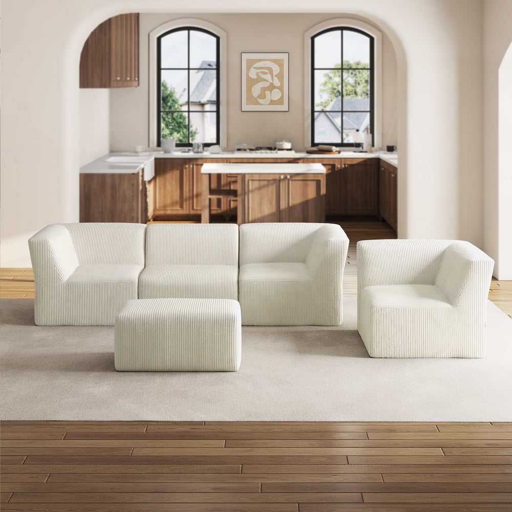 5-Piece No Assembly Required Modular Sectional Sofa with Ottoman