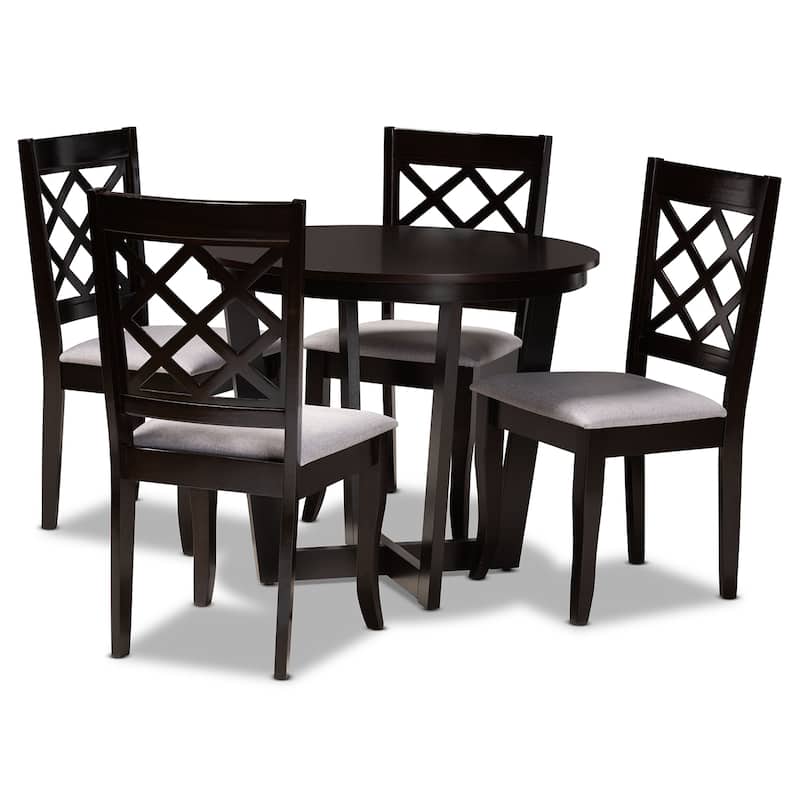 Selby Modern Fabric and Wood 5-Piece Dining Set - Grey/Dark Brown