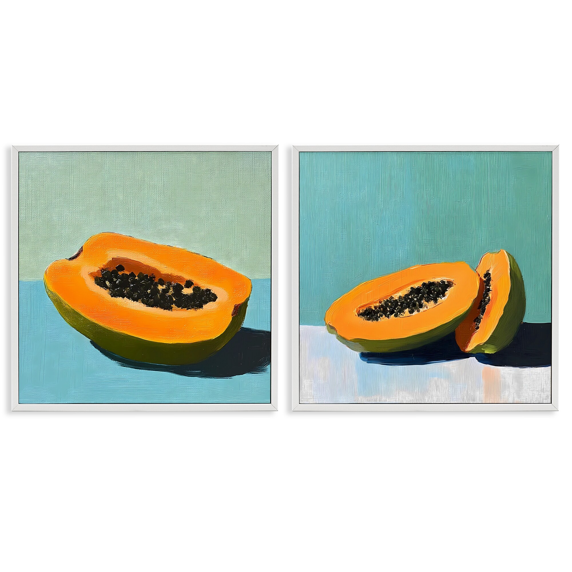 Stupell Papaya on Blue Still Life Framed Giclee Art Design By Walker Noble (Set of 2)