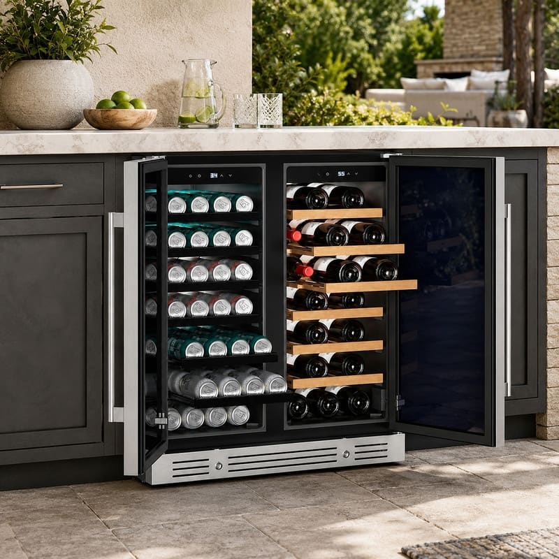 Yeego Outdoor/ Indoor 30" 80 Cans Outdoor/ Indoor Beverage Cooler, Built-in/ Freestanding Dual-Zone Fridge