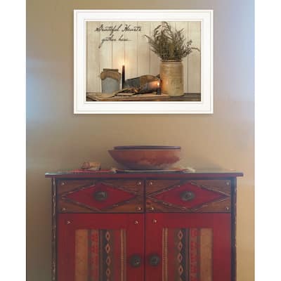 TrendyDecor4U Farmhouse "Grateful Hearts" Framed Print Wall Art by Susan Boyer - Earth Tone