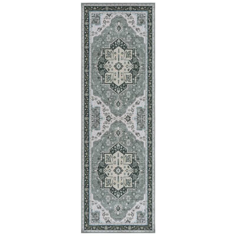 SAFAVIEH Tucson Ethna Transitional Machine Washable Rug. - 2'6" x 8' Runner - Green/Light Green