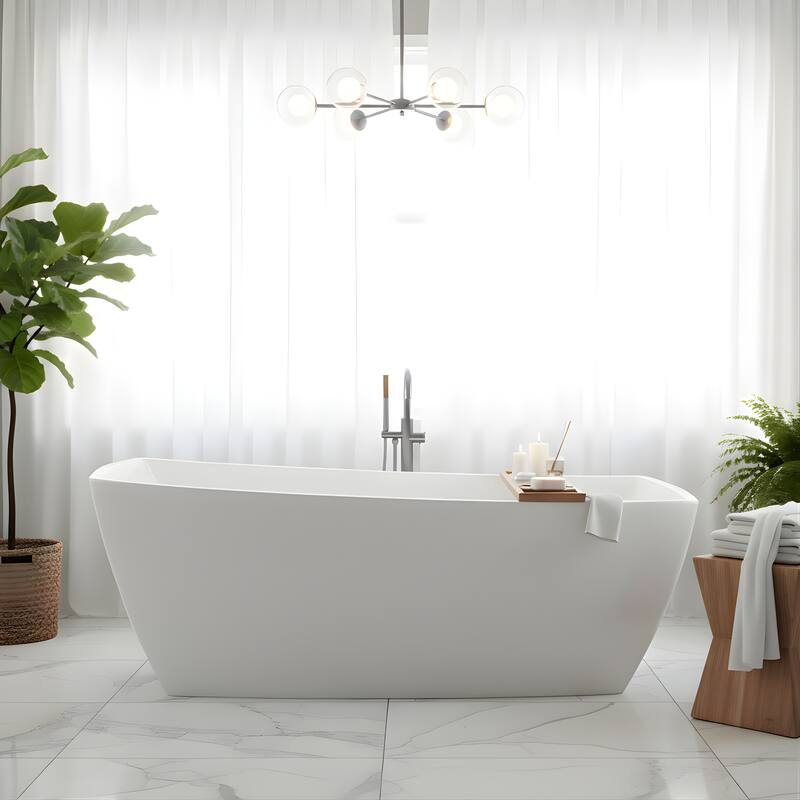 Vanity Art 67" X 31" White Acrylic Freestanding Bathtub - White/Brushed Nickel