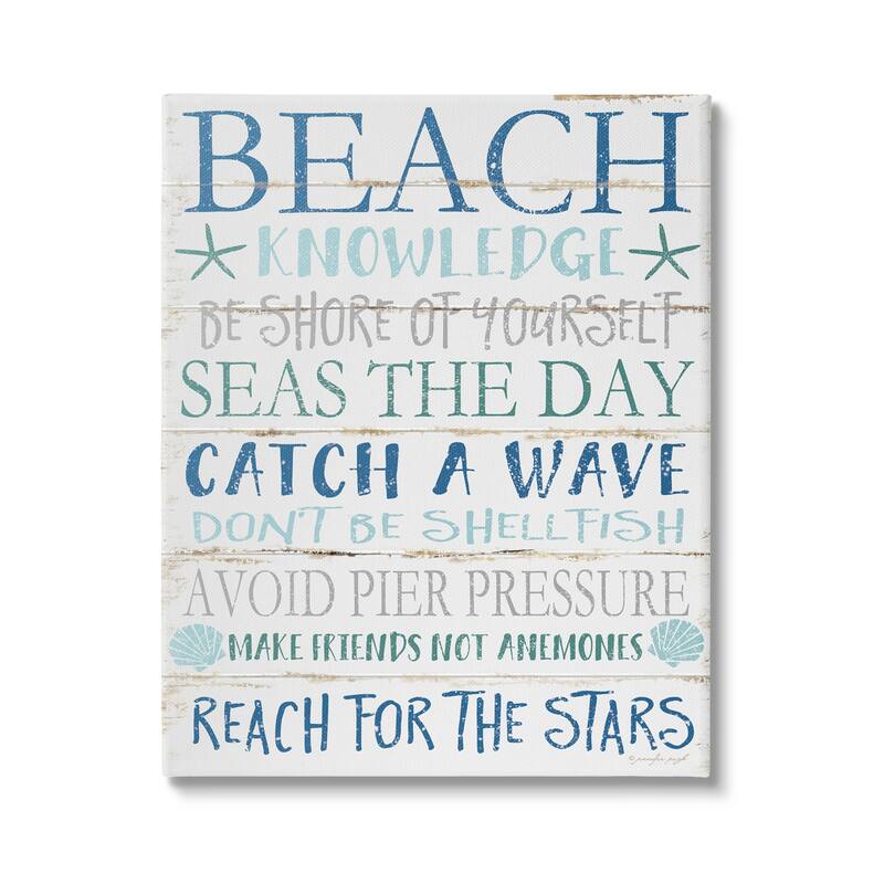 Stupell Beach Knowledge Blue Aqua and White Planked Look Sign, 11 x 14, Proudly Made in USA - Multi-Color - 24 x 30