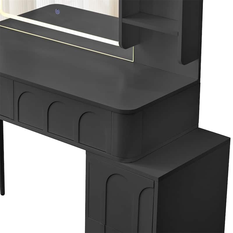 Makeup Vanity Desk w/LED Lights,4 Drawer Dressing Table Set with Stool
