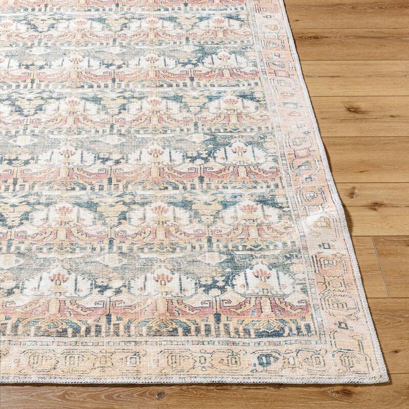 Livabliss Traditional Amelie Border Washable Area Rug - 2'7" x 7'10" - Dusty Coral/Green