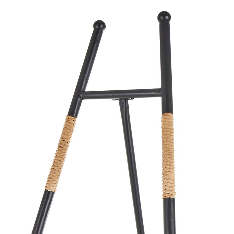 Black Metal Slim Foldable 2 Tier Easel with Wrapped Rattan Accents