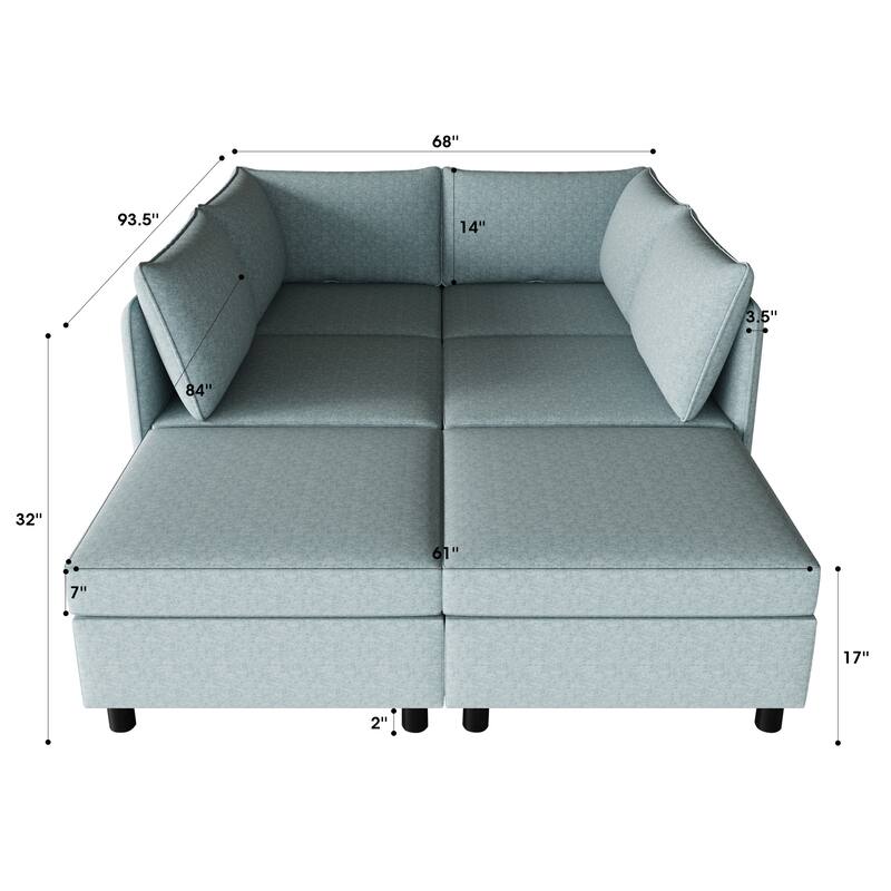 68'' L-Shaped 6 Seater Sectional Sofa with Storage, Ottoman, Convertible Design and Comfortable Cushions