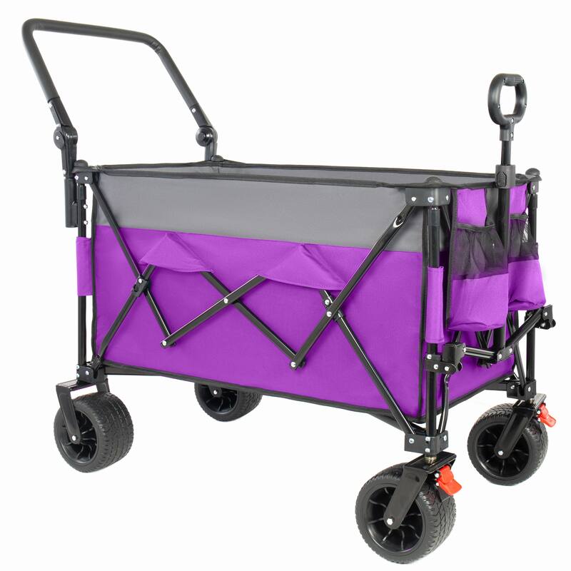 Multi-Functional Push-Pull Folding Wagon Cart with Rotating Handle & Canopy,7"x4"All-Terrain Wheels & Brakes,300L Large Capacity