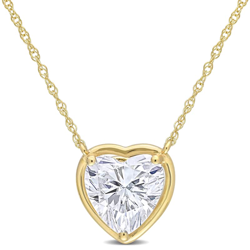 Miadora 2ct DEW Heart-cut Moissanite Solitaire Necklace in 10k Yellow Gold