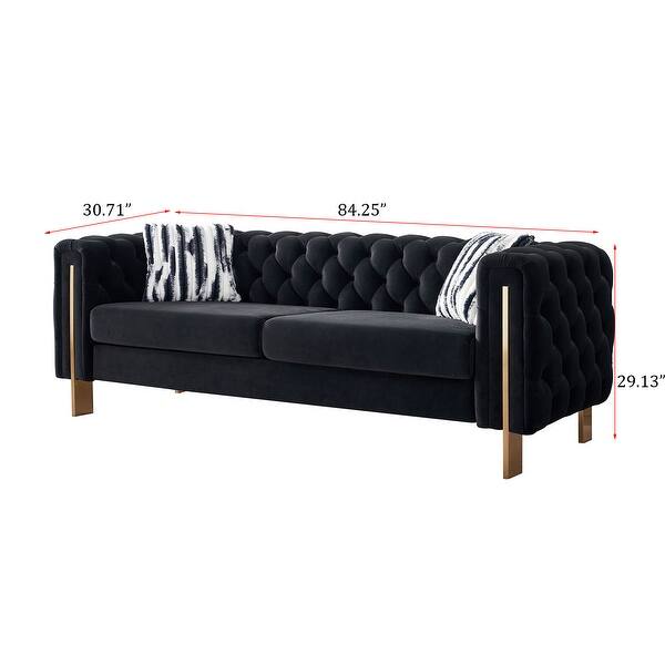 Modern Velvet Sofa, Tufted Velvet Loveseats with Metal Leg for Home