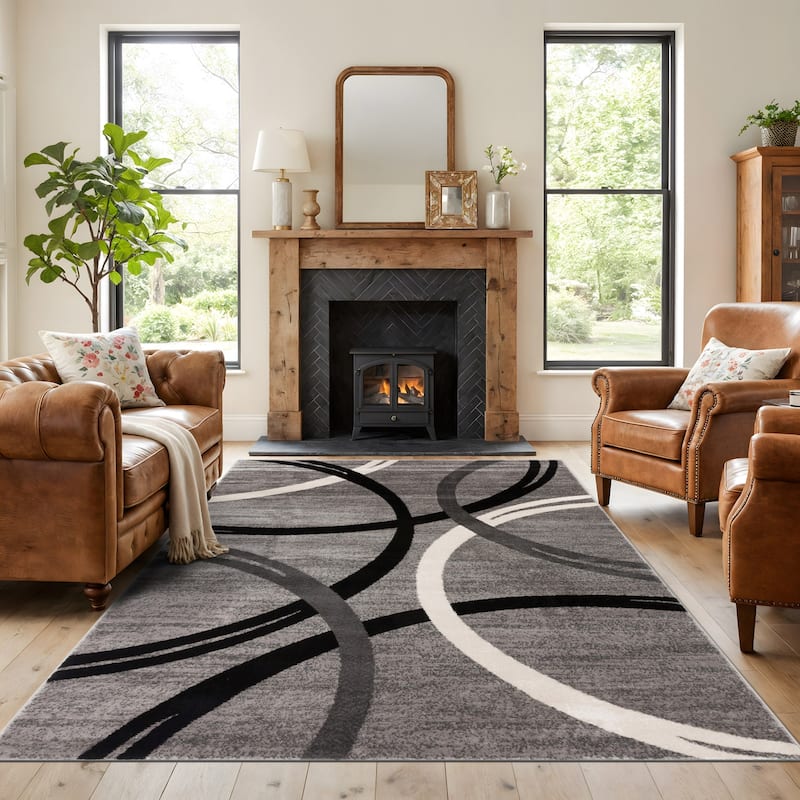 World Rug Gallery Contemporary Abstract Circles Design Area Rug - 8'8" x 12' - Gray