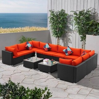 Zenova 11/12-piece Wicker Sofa Outdoor Patio Rattan Sofa Sectional Set