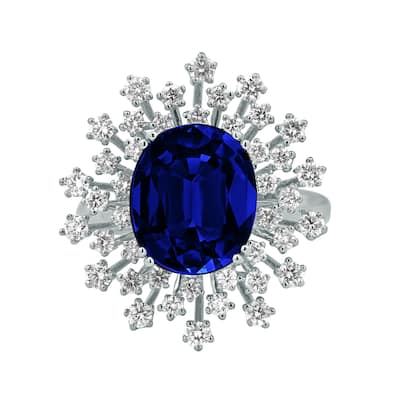Auriya 18k Gold 6 1/4ct Oval Sapphire Halo Diamond Engagement Ring 1ct TDW