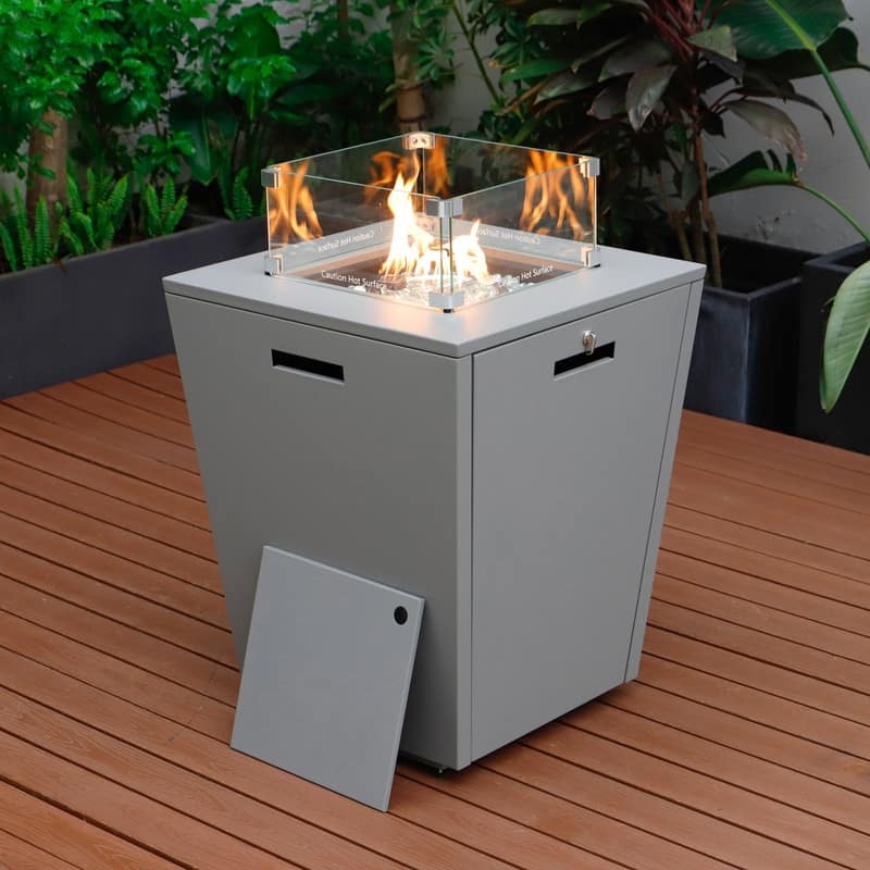 Chelsea Outdoor Aluminum Square Propane Fire Pit Table with Glass Wind Guard for Patio, Deck, Backyard CSA Certified Fire Table