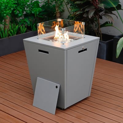 Chelsea Outdoor Aluminum Square Propane Fire Pit Table with Glass Wind Guard for Patio, Deck, Backyard CSA Certified Fire Table
