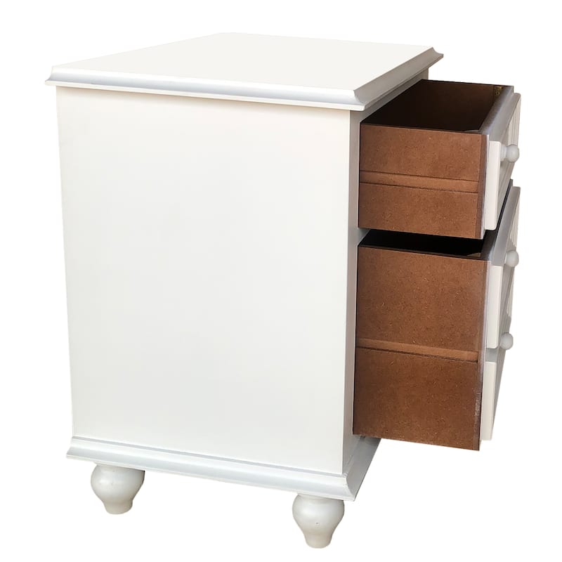 28 Inch Bedside Nightstand, 2 Drawers with Classic Round Knobs, Handcrafted White Mango Wood