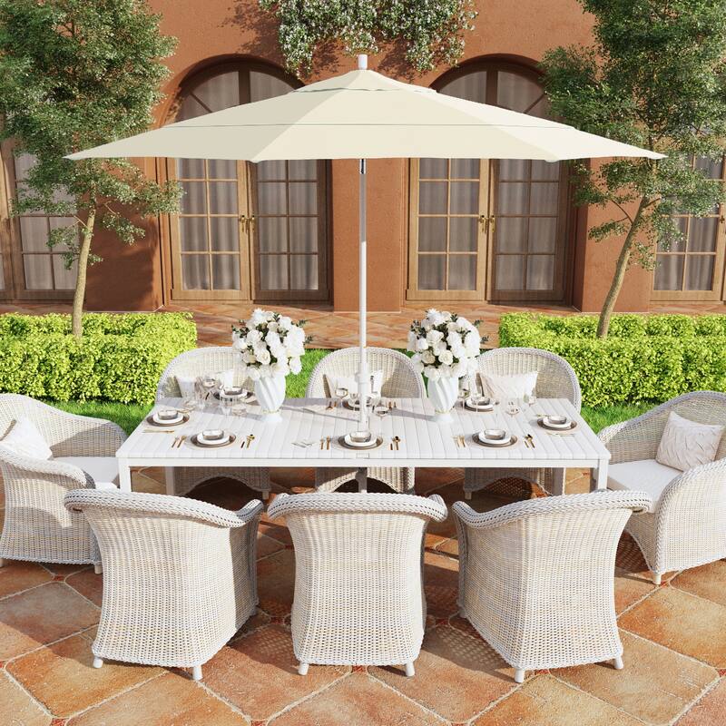 California Umbrella 11' Golden State Series Patio Umbrella White Aluminum Frame Crank Lift Collar Tilt Pacifica Pacific Blue - Canvas