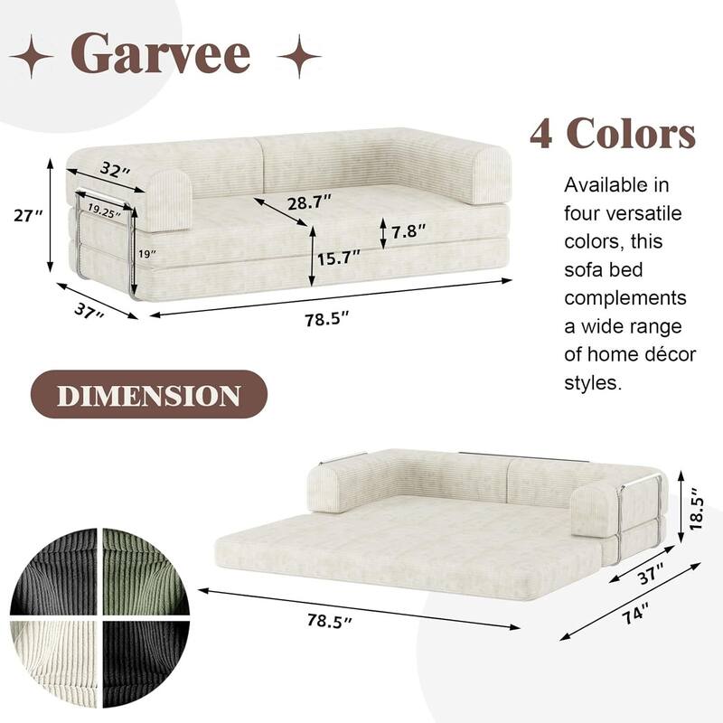 Convertible Corduroy Sleeper Sofa Bed, with Fixed-Shape Frame