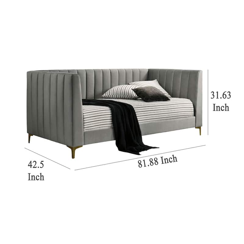 Iina Twin Daybed with Tuxedo Details, Gray Channel Tufted Flannelette
