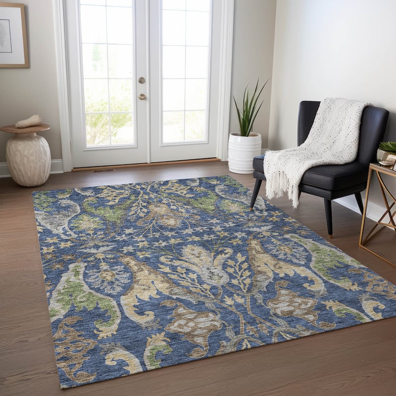 Machine Washable Indoor/ Outdoor Traditional Craftsman Chantille Rug - Navy - 8' x 10'