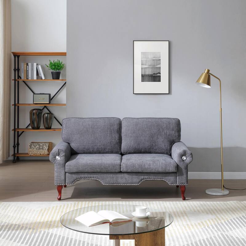 Linen Loveseat - Tufted Chesterfield Sofa