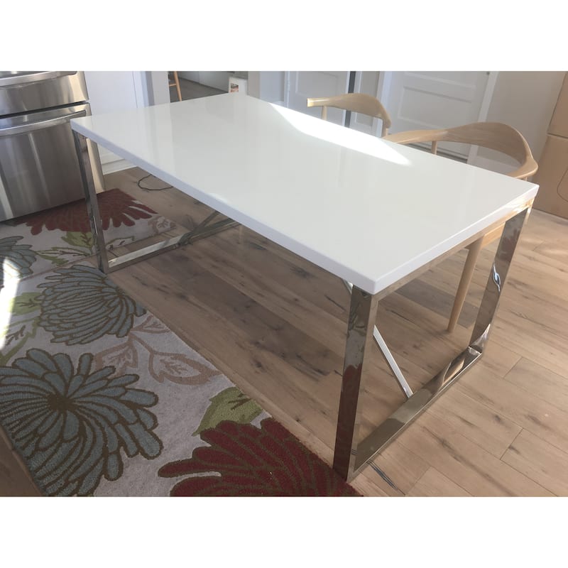 Modern Mid Century Glossy Paint Wood top Silver Chrome Steel Leg Base Rectangle Dining Table Home Office Restaurant