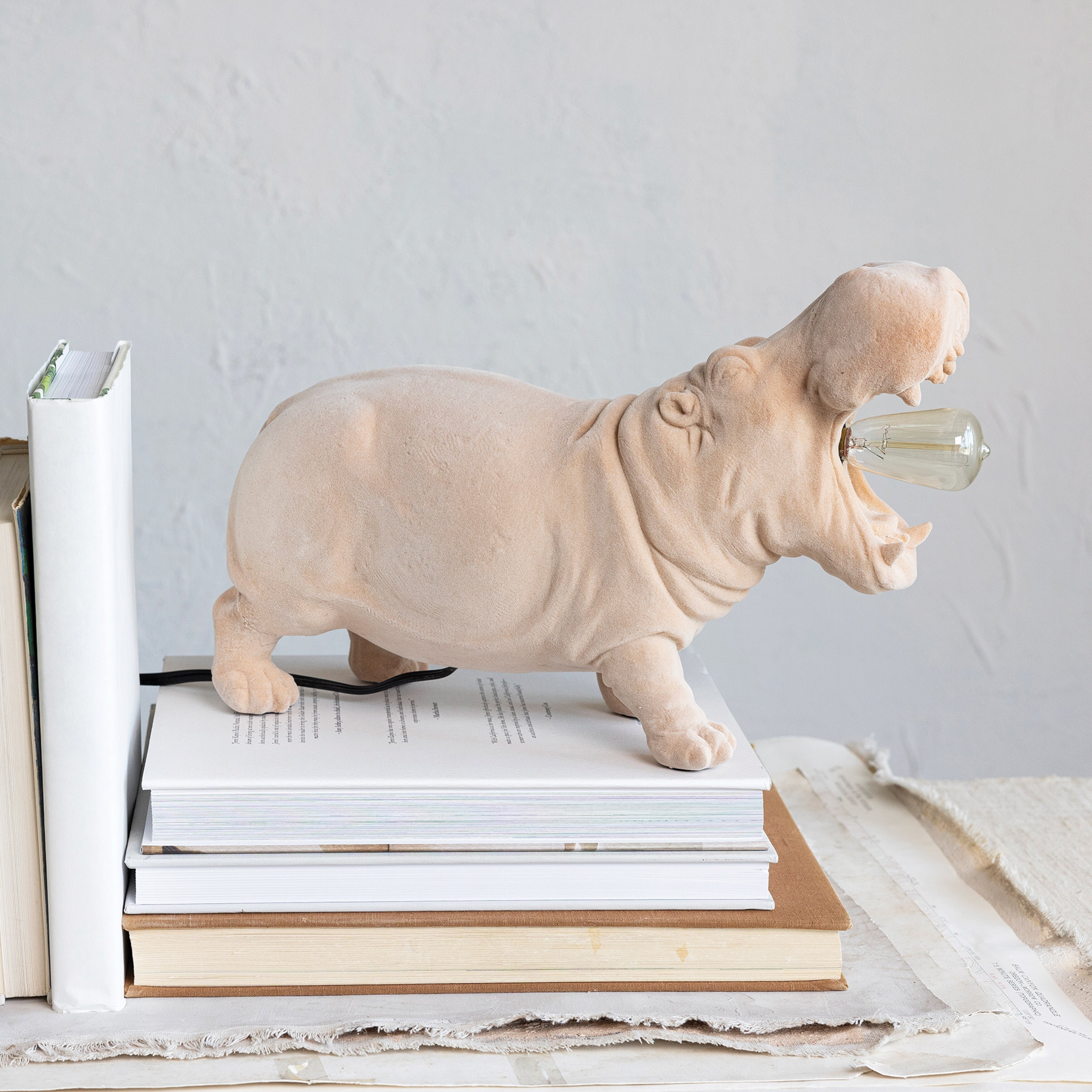 Flocked Resin Hippo Table Lamp 14.0 L x 5.5 W x 9.3 H