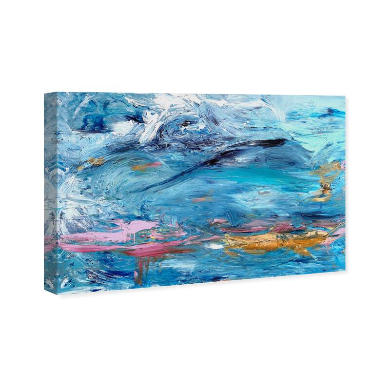 Wynwood Studio Canvas Abstract Indigo and Rising Sun Flourish Blue and Metallic Gold Modern & Contemporary Wall Art Canvas Print