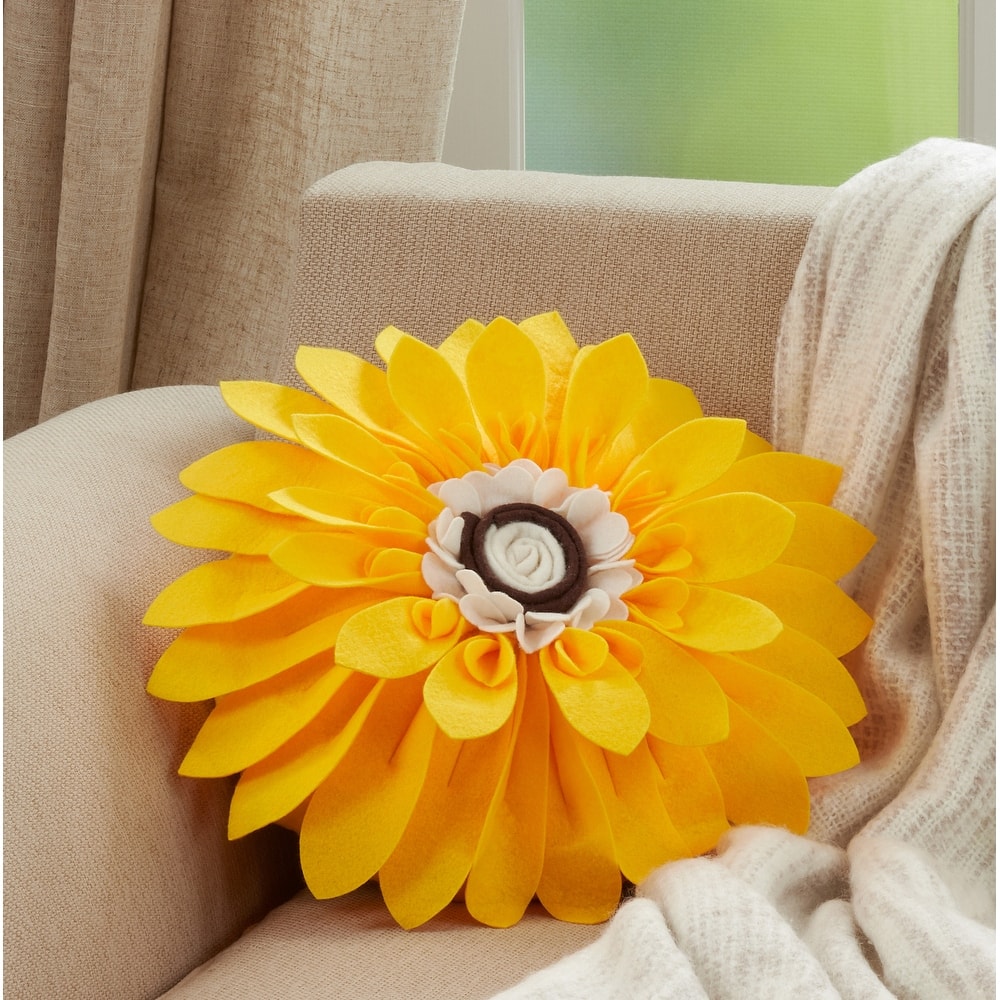 Felt Flower Design Poly-Filled Throw Pillow