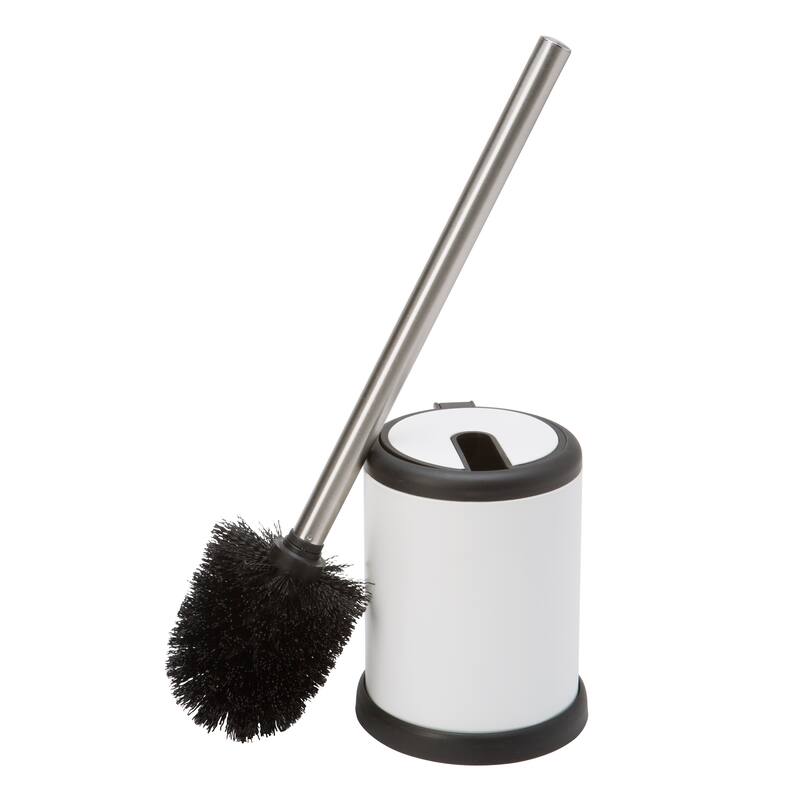 Bath Bliss Self Closing Lid Toilet Brush and Holder in White - 4.5"Rdx 15.4"
