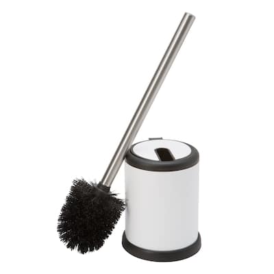 Bath Bliss Self Closing Lid Toilet Brush and Holder in White - 4.5"Rdx 15.4"